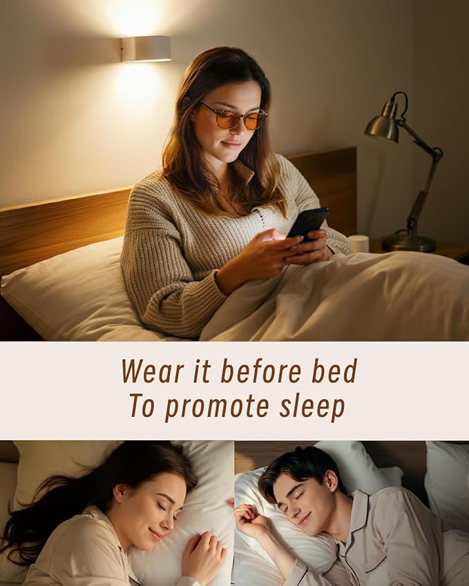 Bloomoak 99% Orange Blue Light Blocking Glasses,Retro Trendy Round Style,Relieve Eye Fatigue,Improve Sleep For Screens/Games