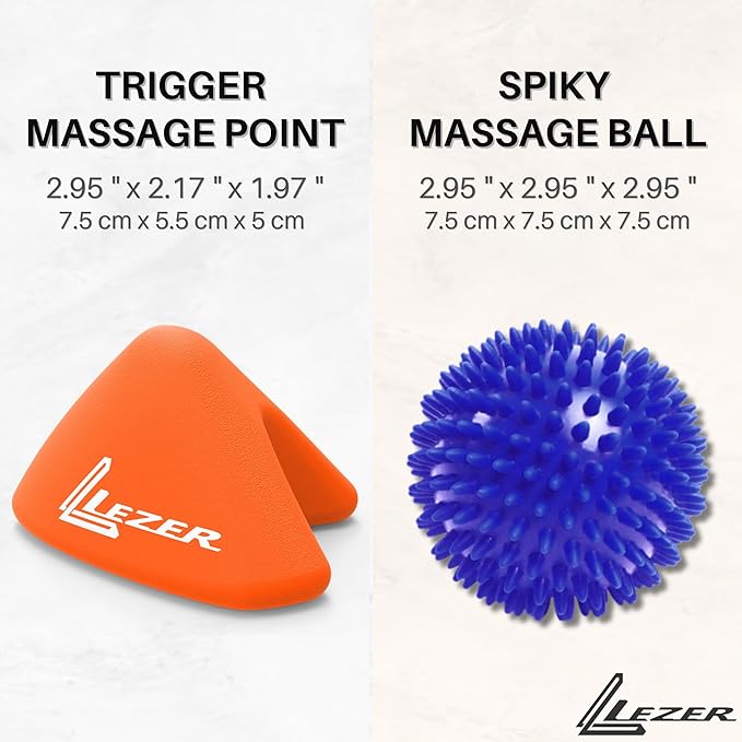 LEZER, Trigger Massage Point, Manual Massage Ball, Muscle Knots Relief Tool, Myofascial Release, Physical Therapy, Plantar Fasciitis, Set of 2 (Orange Trigger and Spiky Ball)