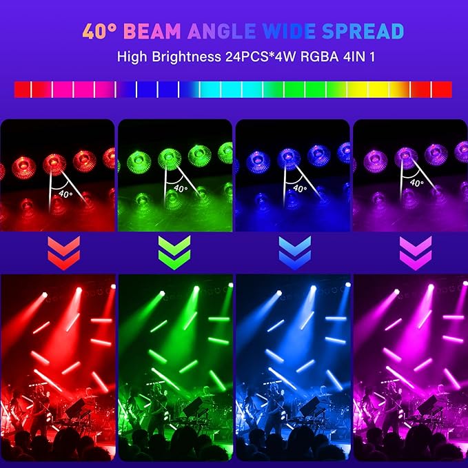 LED Wash Light Bar - 96W 24LED RGBA Stage Light Bar Sound Activated Auto Play Wall Wash Uplight by DMX Control for Wedding Church Club Birthday Party Stage Lighting