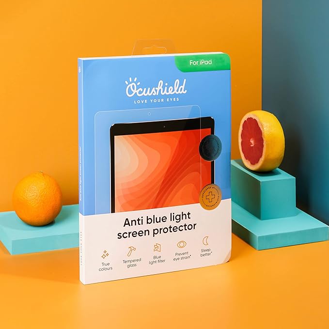 Ocushield Anti Blue Light Tempered Glass Screen Protector for Apple iPad 10.2" (2018 & 2020) 7th/8th/9th Generation - Blue Light Filter for iPad - Anti Glare - Protect Your Eyes & Improve Sleep