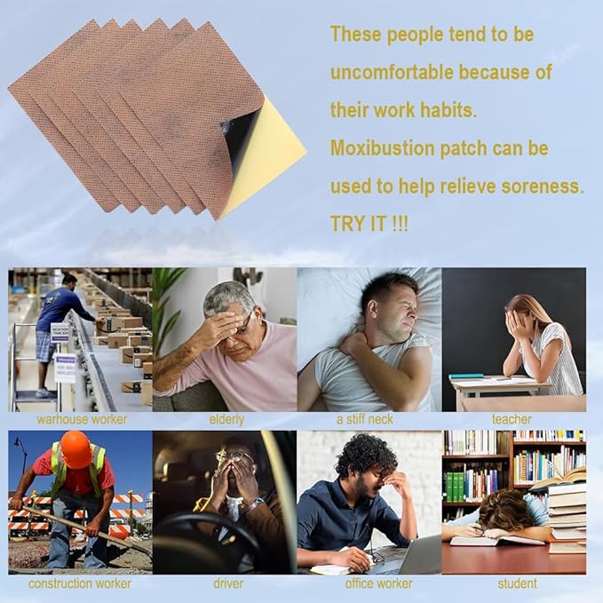 (100pcs) Moxibustion Patches 艾灸贴 Pure Nature Moxa Sticker Foot Pads Chinese Traditional Paste for Neck, Shoulder, Back, Waist, Hand, Feet, Joint, 7 * 10cm, Pack of 10