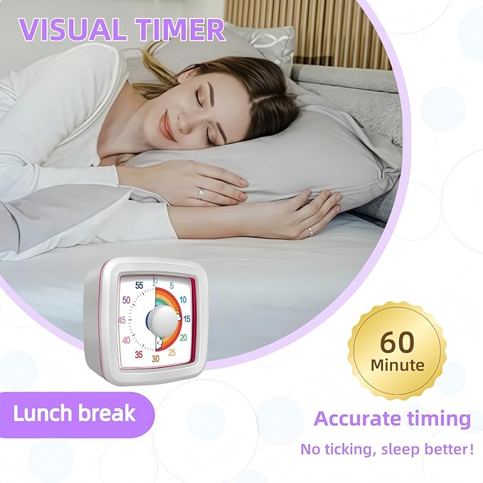 Visual Timer for Kids Adults, 60-Minute Countdown Timer for Classroom, Kitchen,Office, Pomodoro Timer Time Management Tools for Toddler ADHD(White)