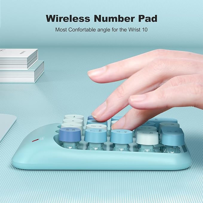 MOFII Wireless Number Pads - Blue Numeric Keypad 18 Keys USB 2.4G Round Keycap Colorful Extensions Keypads, Financial Accounting Portable Numpad 10 Key for Laptop/PC/Notebook/Surface Pro