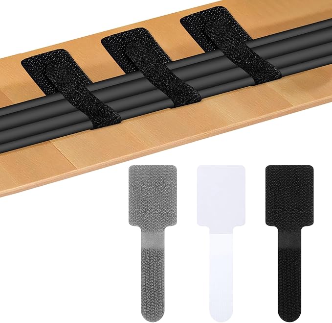 80 PCS Adhesive Hook and Loop Cord Ties, Adjustable Desk Cable Organizer Multi-Purpose Cord Ties for Charging Cables Household Office Kitchen Essentials (Black, Grey, White)