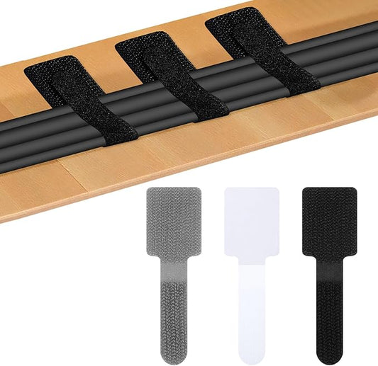 80 PCS Adhesive Hook and Loop Cord Ties, Adjustable Desk Cable Organizer Multi-Purpose Cord Ties for Charging Cables Household Office Kitchen Essentials (Black, Grey, White)