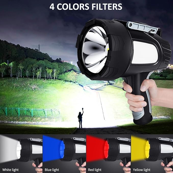 Rechargeable Spotlight Flashlight, 99,000 Lumen Super Bright Led Spotlight with 6 Modes & Foldable Tripod, Powerful Spot Light 30H Long Runtime, Handheld Spot Light for Outdoor Boating Hµnting