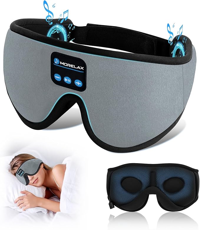 Sleep Mask with Bluetooth Headphones,3D Sleep Mask Wireless Music Eye Mask for Side/Supine Sleepers, with Slim Stereo Speakers,Bluetooth Sleep Headphones,Perfect for Sleeping,Gifts for Women/Men Grey