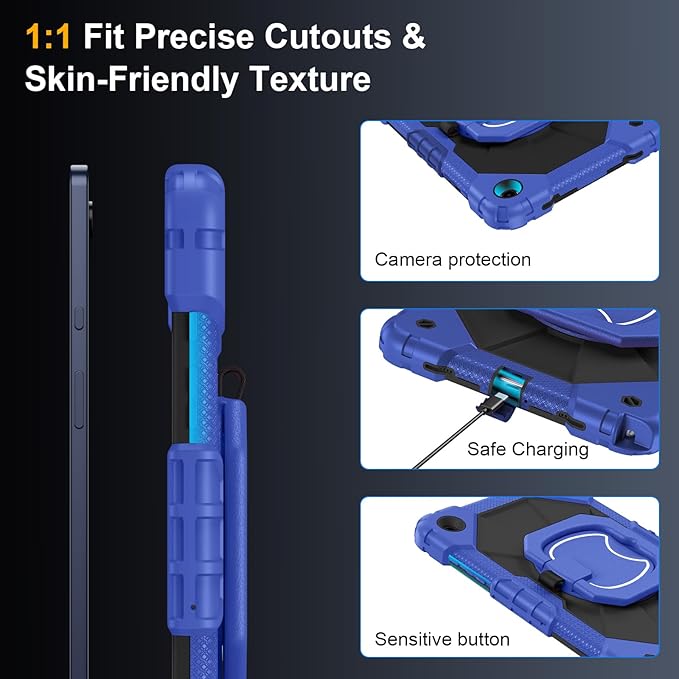 Case for Samsung Galaxy Tab A9 Plus 11 Inch 2023(SM-X210/X216/X218), Auorld Rugged Case for Samsung Galaxy A9+ Tablet with Screen Protector 360 Rotating Stand Shoulder Strap Pen Holder, Navy Black