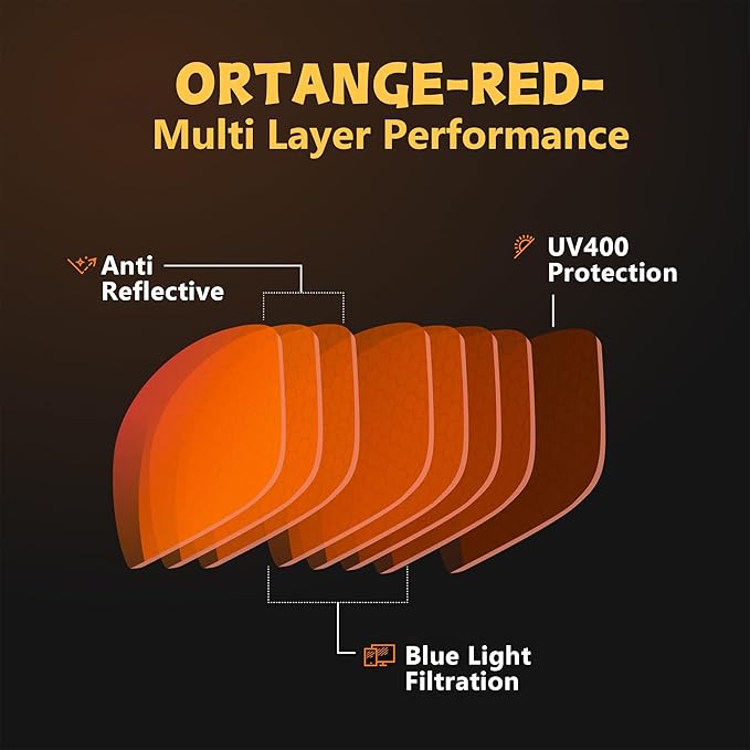 Myiaur Orange Blue Light Glasses for Women, 99.9% Blue Light Blocking Glasses with Anti Eyestrain for Gaming/Computer/Phone