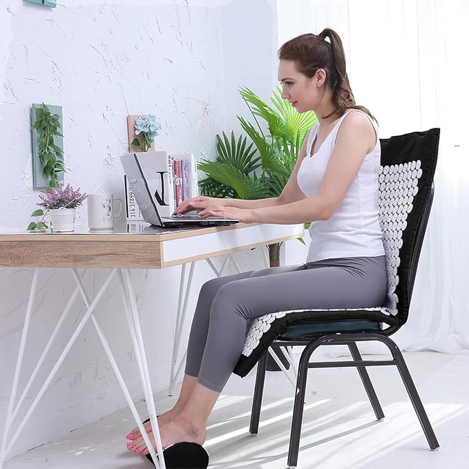 XiaoMaGe Acupressure Mat and Pillow Set with Bag - Extra Long Acupuncture Mat for Neck & Back Pain Relief- Naturally Relaxation Gift for Women - Stress Relief Massage Mat (Black)