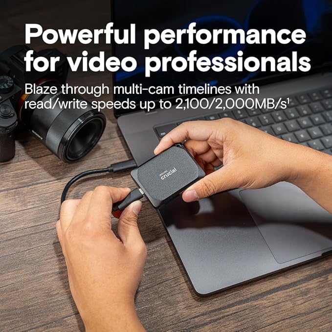 Crucial X10 Pro 4TB Portable SSD, Up to 2100MB/s Read, 2000MB/s Write, 3.2 USB-C, External Solid State Drive, Durable Storage for PC & Mac, for Professional Creators, Black - ‎CT4000X10PROSSD902
