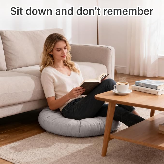 Tiita Floor Pillows Cushions Round Chair Cushion Outdoor Seat Pads for Sitting Meditation Yoga Living Room Sofa Balcony 22x22 Inch, Grey