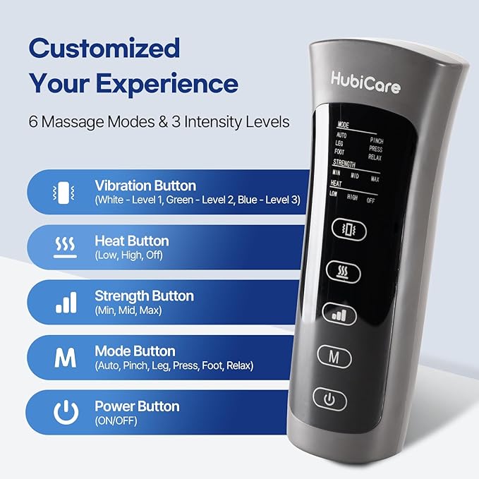 HubiCare Leg Massager Air Compression Leg Massager with Heat and Vibration for Circulation and Pain Relief, 6 Modes with 3 Intensities, Reduce Swelling, Muscles Relaxation