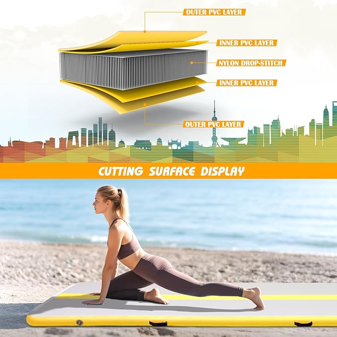 Tuxedo Sailor Inflatable Gymnastics Mat with Electric Pump, Storage Bag, Repair Kit–Air Mat for Home Training, Cheerleading, Yoga