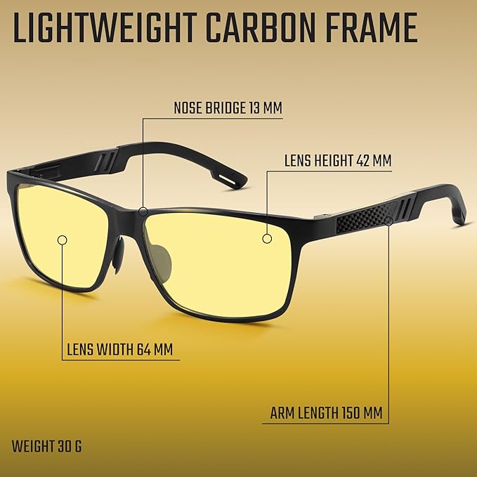 Carbon Blue Light Blocking Glasses Men for Computer, Gaming, Metal Frame Green Light Protection Night Driving Glasses for Man