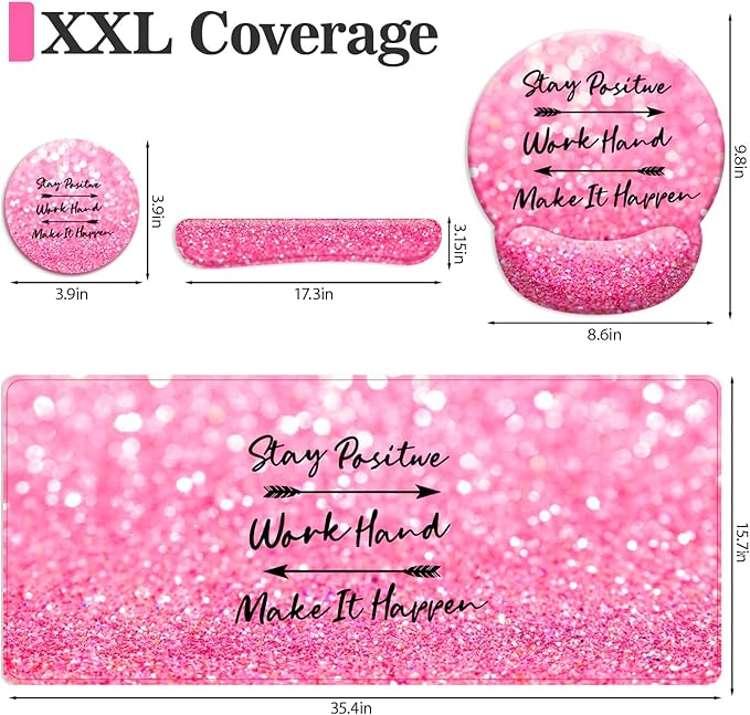 Long Mouse Pad XXL,Ergonomic Desk Mat Gaming Set,Keyboard Wrist Support Rest Mouse Pad Suitable for Office and Home (XXL Pink Set)