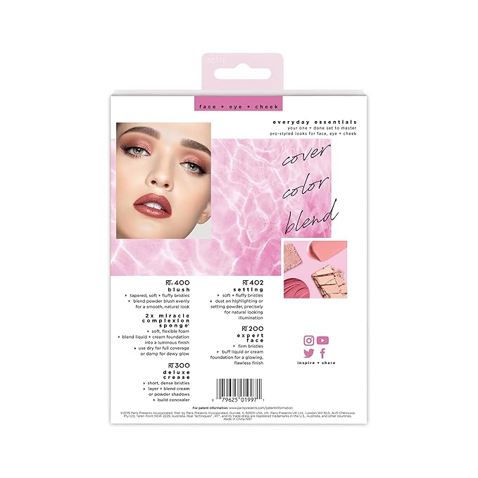 Real Techniques 6 Piece Everyday Essentials Makeup Brush Set, Includes 4 Brushes & 2 Makeup Sponges, For Foundation, Blush, Bronzer, Contour, Eyeshadow, & Powder, Travel Gift Set, Cruelty-Free & Vegan