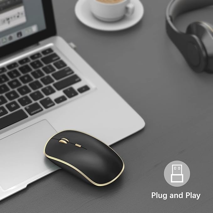 JOYACCESS Silent Wireless Mouse, Portable USB Mouse with 5 Adjustable DPI Levels for Desktop, Notebook, MacBook, Chromebook, PC (Black Gold)