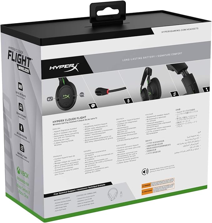 HyperX CloudX Flight – Wireless Gaming Headset, Official Xbox Licensed, Compatible with Xbox One and Xbox Series X|S, Game and Chat Mixer, Memory Foam, Detachable Noise-Cancellation Microphone