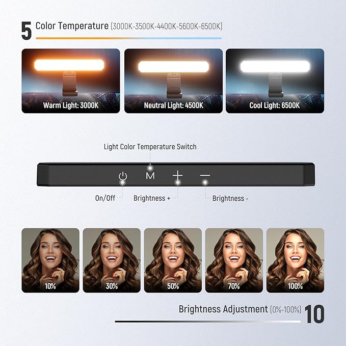 NEEWER Basics 12W Dual Monitor Light Bar with Stands, LED Desk Lamp for Home Office Video Conference Lighting Computer Laptop Webcam Zoom Streaming, Bi Color, Remote/Touch Control Dimmable, L10