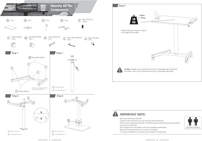 28-Inch Mobile Standing Desk Adjustable Height, Portable Standing Desk with Lockable Wheels, Rolling Table for Home Office Classroom Hospital (Jet - Black)