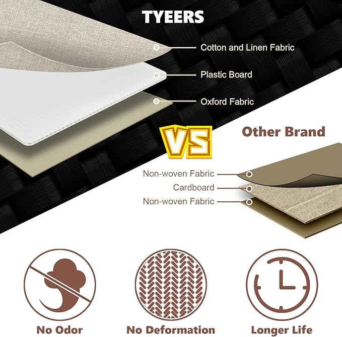 TYEERS Extra Large Collapsible Storage Bins with Lids and Compartments, Washable, Fabric Storage Boxes, 21.7x13x11.8 inches, 3 Pack, Beige
