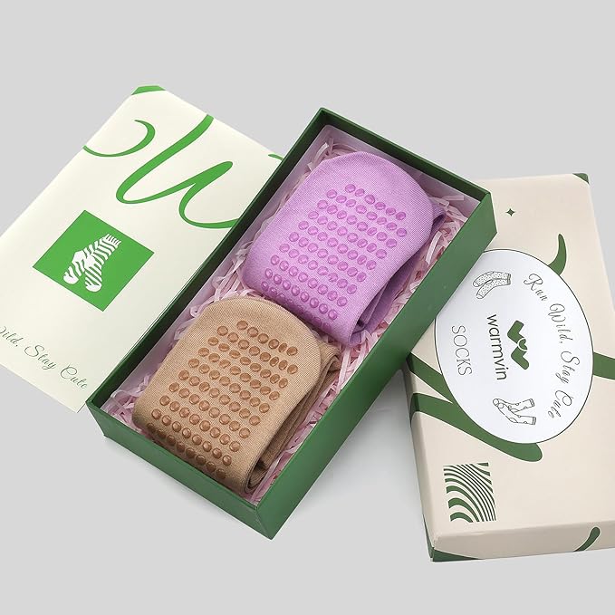 Non-Slip Pilates Yoga Socks with Grips for Women - Stylish Crew Socks for Barre, Ballet, and Workout (Size 5-9)