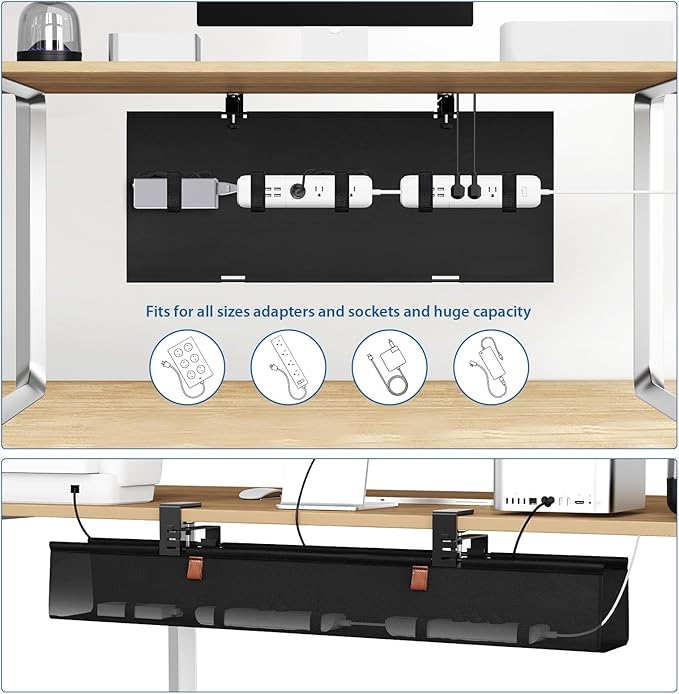 Zilink No Dril Under Desk Cable Management Tray 30" Standing Desk Cable Management Clamp/Screw Mount Under Table Cord Premium Fabric Wire Organizer Management for Home Office