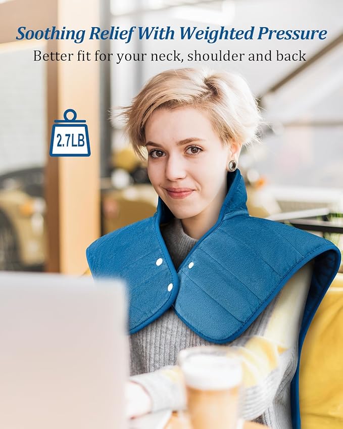 Heating Pad for Neck and Shoulders and Back, Birthday Gifts for Women Men Mom Dad Wife, Weighted Heating Pad for Back Pain Relief, Electric Heat Pad 6 Heat Settings 4 Timers Auto-Off, 22" x 37" Blue