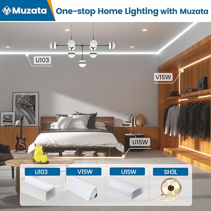 Muzata 10Pack 6.6FT/2M LED Channel Black Aluminum U Shape LED Diffuser Channel with Milky White Cover Easy Installation U1SW BW 2M