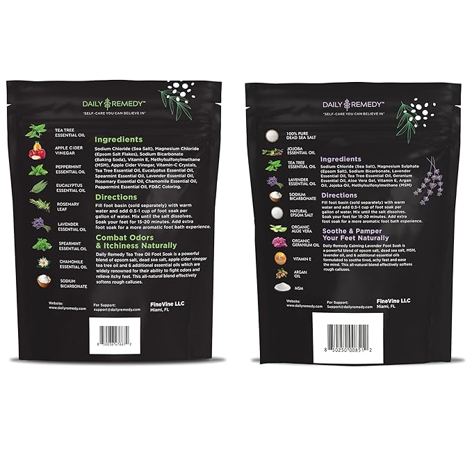 DAILY REMEDY EXTRA STRENGTH Tea Tree Oil & Calming Lavender Foot Soak Set - Made in USA - Soothes Sore Tired Feet, Athletes Foot, Stubborn Foot Odor, and Softens Calluses - Pack of 2