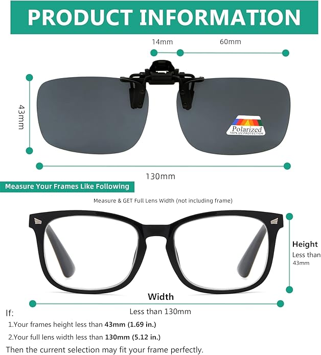 Eyekepper 4 Pack Flip-up Clip-On Sunglasses 59x39 MM Metal Wear Over Glasses