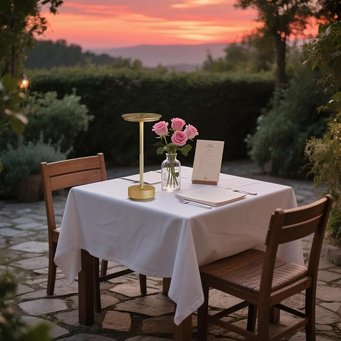 LED Rechargeable Cordless Table Lamp, Battery Operated Stepless Dimming Modern Portable Outdoor Table Light for Dining Restaurant Patio.(Brushed Gold)