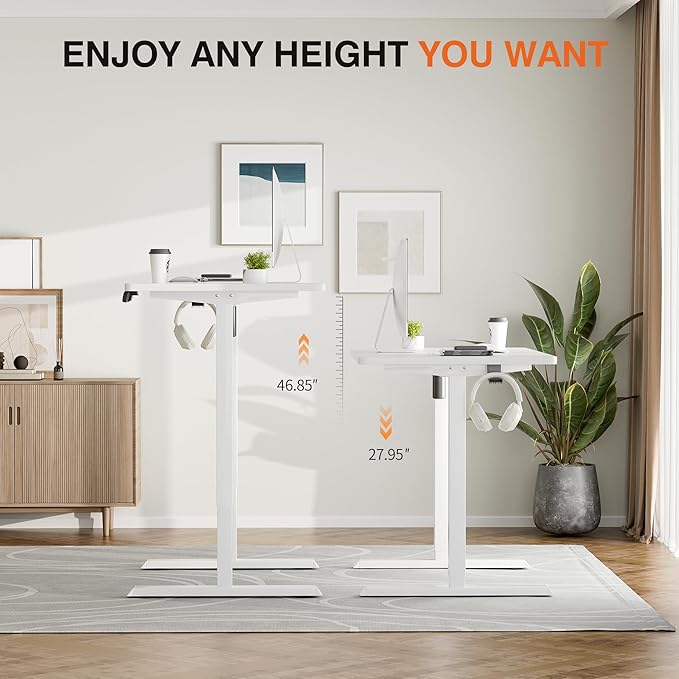 Furmax Electric Standing Desk, 39 x 24 Inches Height Adjustable Desk with Removable Casters, Home Office Computer Desk (White)