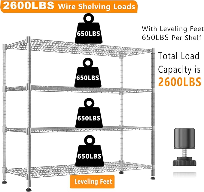 Himimi 4 Tier Wire Shelving with Wheels Heavy Duty Height Adjustable Metal Shelves for Storage, Commercial Grade Steel Utility Wire Rack for Kitchen Garage Pantry Organization-24×48×72, Silver