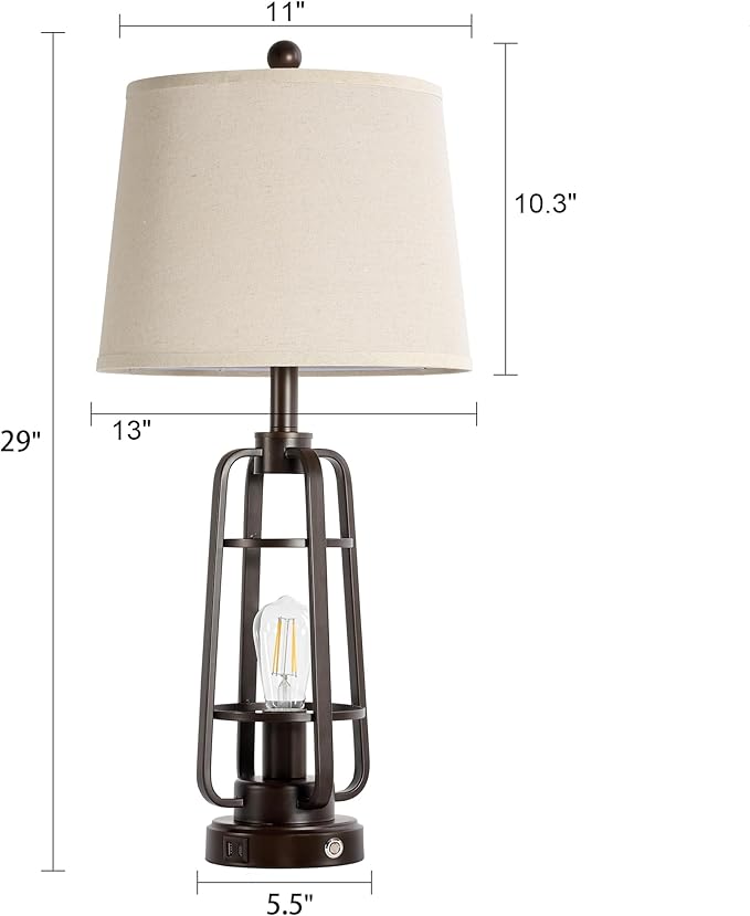 28.7" Table Lamps for Living Room Set of 2, Touch Lamps for Bedrooms with USB C+A Charging Ports, Farmhouse Lamps for Nightstands with Oil Rubbed Bronze Finish, Bulbs Included