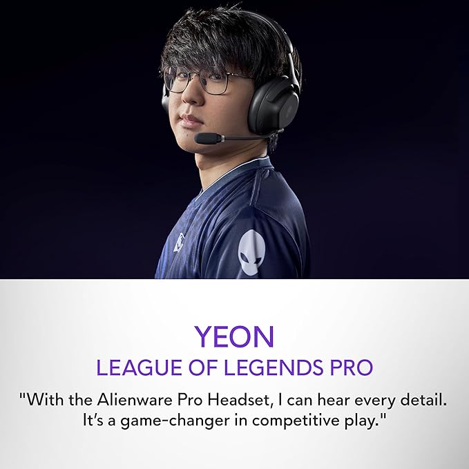 Alienware Pro Wireless Gaming Headset - Wired/Wireless, Bluetooth 5.3, 15 Minute Fast Charging, Audio Output 20 Hz, Battery Talk Time (ANC on) Up to 24 Hrs (Bluetooth), Dark Side of The Moon