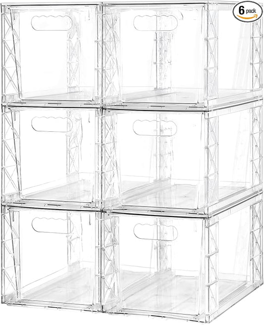 Plastic Drawers Storage, 6Pack Clear Stackable Storage Drawers, Acrylic Storage Bins with Drawers for Fridge Organizers, PlasticDrawers Stackable for Makeup Organizers Cosmetic Display, Large