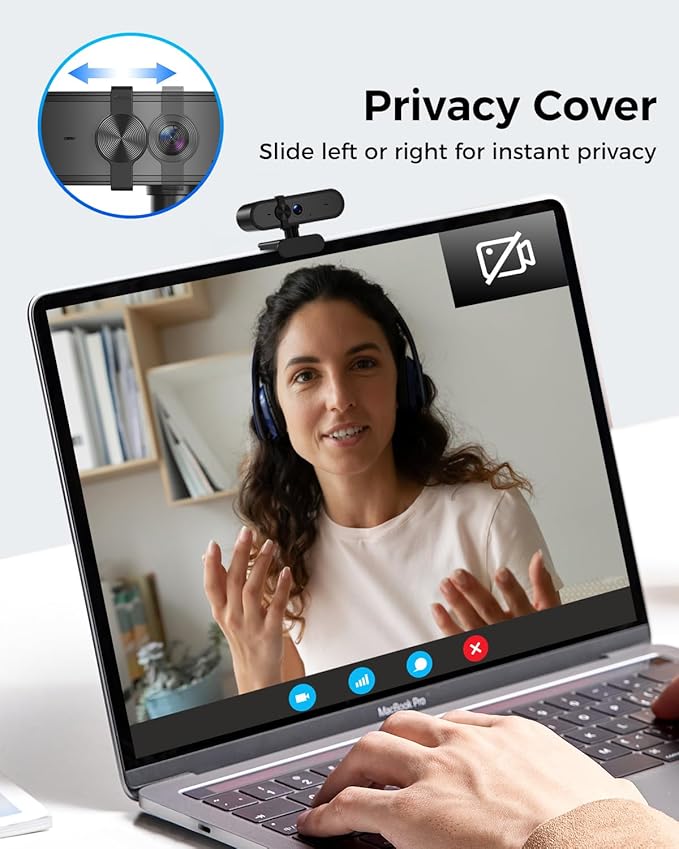 1080P Webcam Computer Camera with Microphone & Wide View - Auto Light Correction Webcam for PC, Mac, Laptop, Desktop - Built-in Privacy Cover Plug & Play USB for Zoom/Skype/Streaming