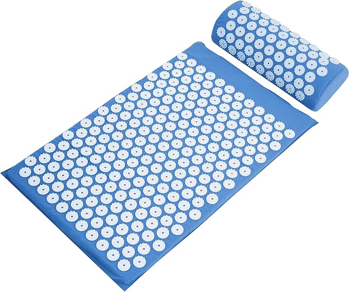 Fitvids Acupressure Mat and Pillow Set for Back/Neck Pain, Acupuncture Products to Relieve Muscle Fatigue, Improve Insomnia for Sedentary People, Acupuncture Eases Stress, Massage Mat, Blue