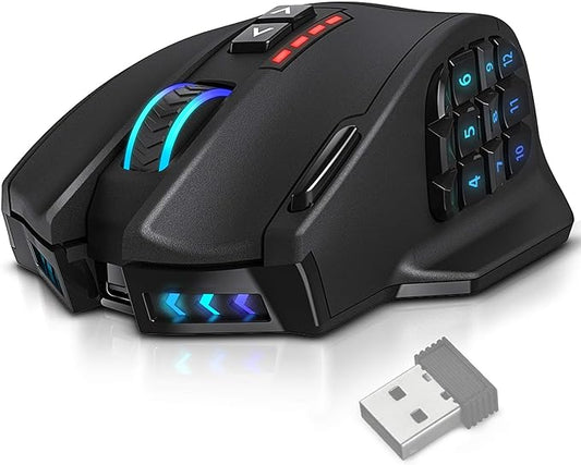 UtechSmart Venus Pro RGB Wireless MMO Gaming Mouse, 16,000 DPI Optical Sensor, 2.4 GHz Transmission Technology, Ergonomic Design, 16M Chroma RGB Lighting, 16 programmable Buttons, Up to 70 Hours