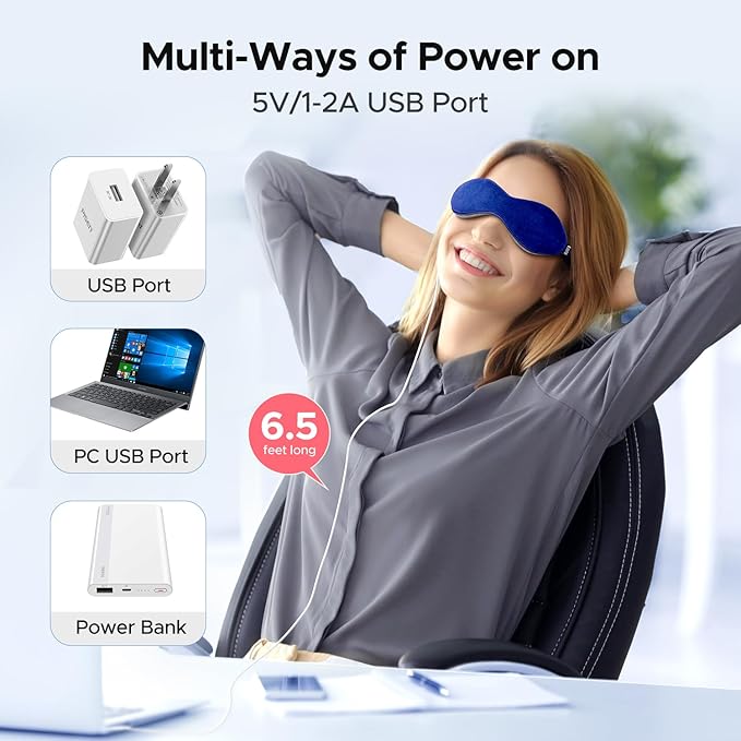 Ezona Heated Eye Mask, Warm Eye Compress Mask for Dry Eyes, USB Electric Eye Heating Pad with Temperature & Timer Control, Dry Eye Mask for Blepharitis, Sinus Migraine (Indigo)