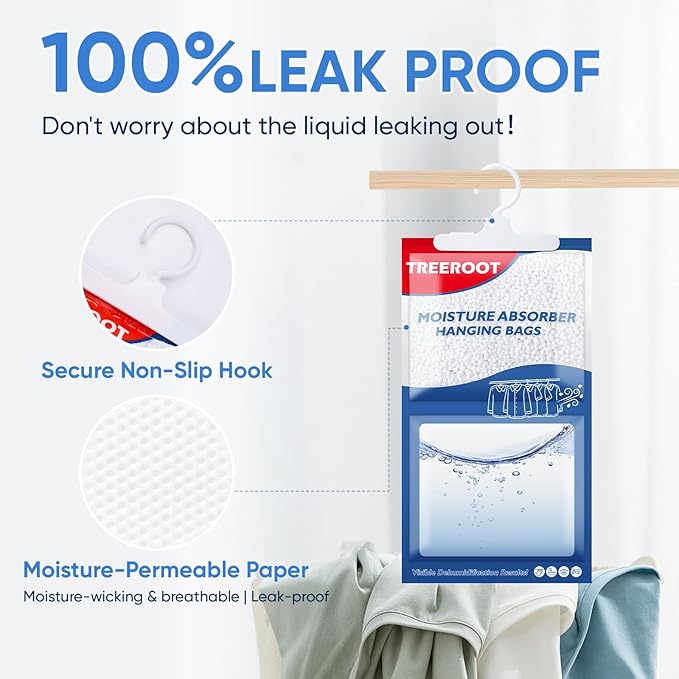 15 Pack Moisture Absorbers for Closet, 16OZ Hanging Closet Dehumidifier Bags, Hanging Humidity Absorber in Wardrobes, Kitchens and Bathrooms, Fragrance Free Portable Moisture bags