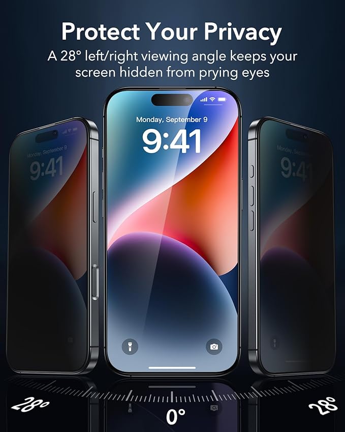 ESR 3 Pack 9H+ Glass for iPhone 13 Pro Max/iPhone 14 Plus Privacy Screen Protector, [Military Grade Shatterproof & Longest Durable] Armorite Anti-spy Tempered Glass with UltraFit Tray