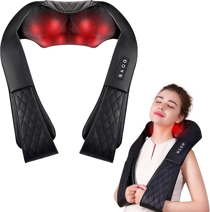 Shiatsu Neck and Back Massager, Corded Electric Neck Massager with Heat for Pain Relief Deep Tissue 4D Kneading Shoulder Massager Pillow for Whole Body Relaxation, Gifts for Mom Dad Women Men