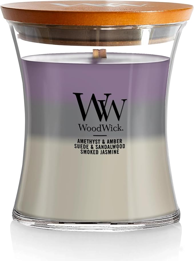 WoodWick Medium Hourglass Candle Amethyst Sky - Premium Soy Blend Wax Pluswick Innovation Wood Wick Made in USA
