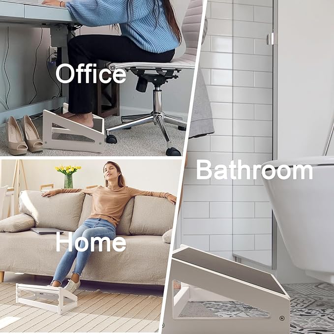 WOOD CITY Foot Rest for Under Desk at Work, 3 Heights Adjustable Footrest with Silicone Surface, 2 in 1 Foot Stool Improve Posture, Reduce Fatigue & Pain, Ideal for Home/Office/Gaming (Natural-White)