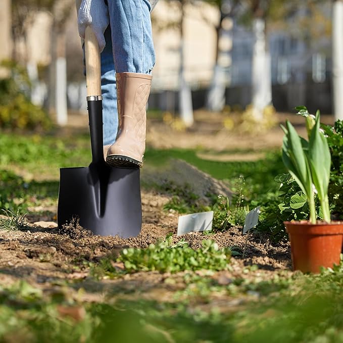 Shovel for Digging,Heavy Duty Garden Shovel with D-Handle,41 Inch Round Point Wooden Handle,Ideal for Gardening,Landscaping,Beach,and Snow Removal