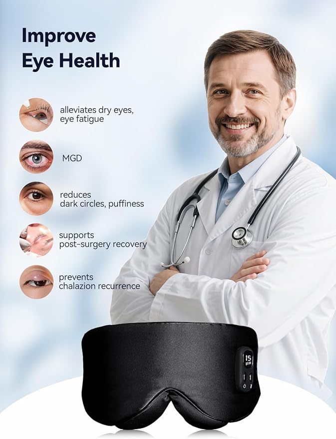 Heated Eye Mask - Cordless Eye Mask for Dry Eyes, Silk Sleeping Mask for Eye Relief, Washable Eye Heating pad for Travel