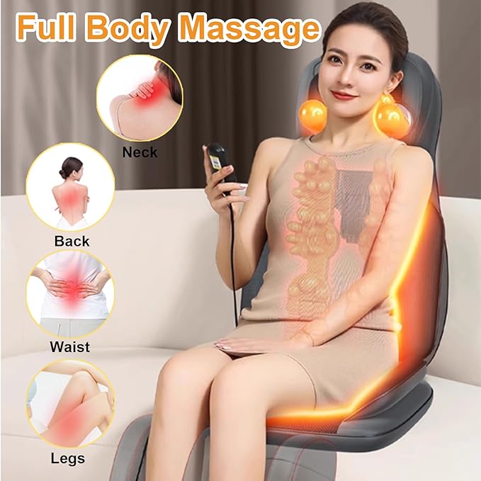 Lvrunben Shiatsu Back Massager with Heat, 3D Kneading Massage Chair Pad, Electric Massage Seat Cushion for Body, Neck,Shoulder, with Movable Multi-Function Leg and Foot Massager for Office, Home
